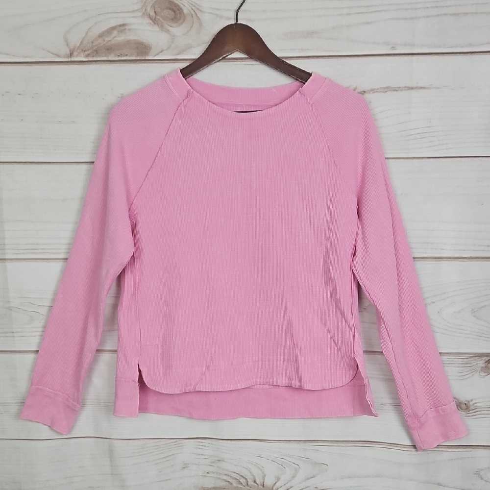 Sunnyside by SUNDRY Pink Stonewashed Waffle Knit Pullover Top - Size Medium